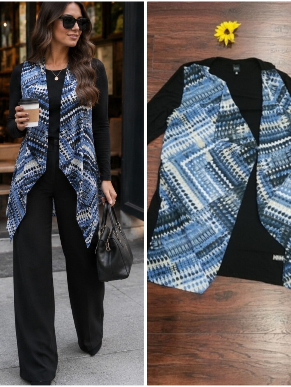 Black SAKS FIFTH AVENUE Blue Geometric Patterned Vest 💙